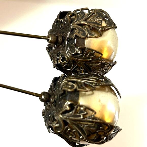 Antique Victorian Faux Pearl Hat Pins Lot of 2 - Picture 6 of 8